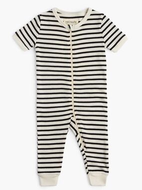 Mini Mioche, Striped Black and White Organic Short Sleeve Romper, 3-6 Months